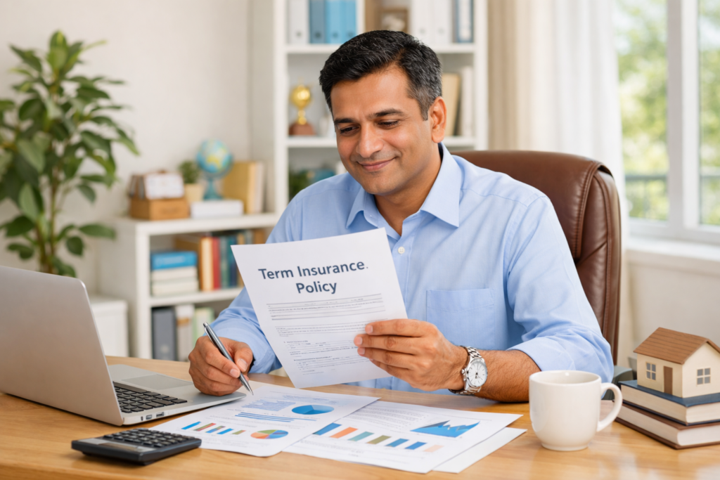 Indian high net worth individual reviewing term insurance coverage within a structured financial planning framework